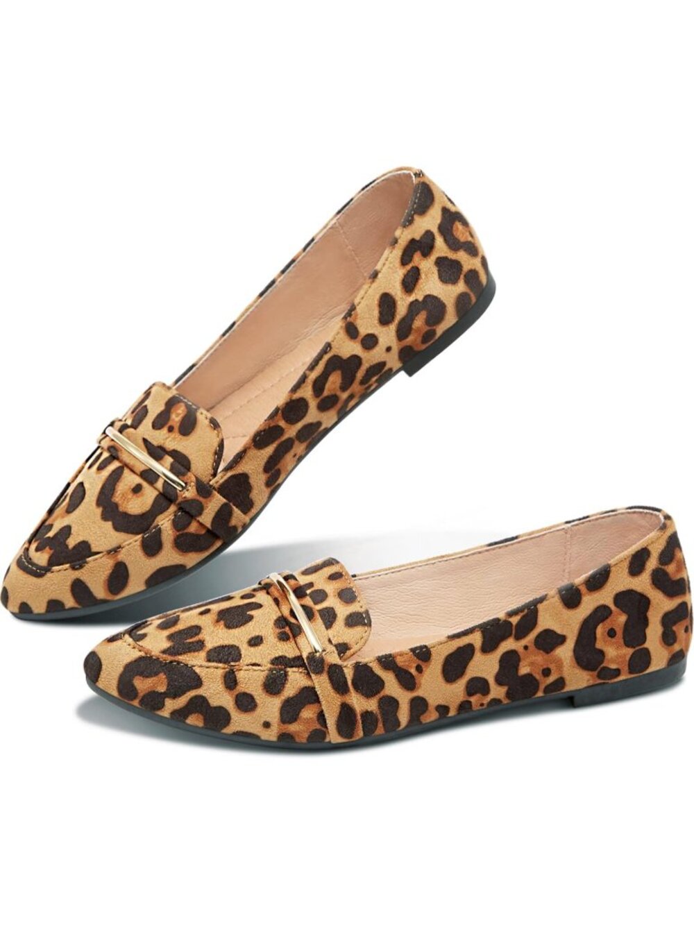 Women's Leopard Faux Suede Comfortable Loafer Slip On Ballet Flat Cute Shoe